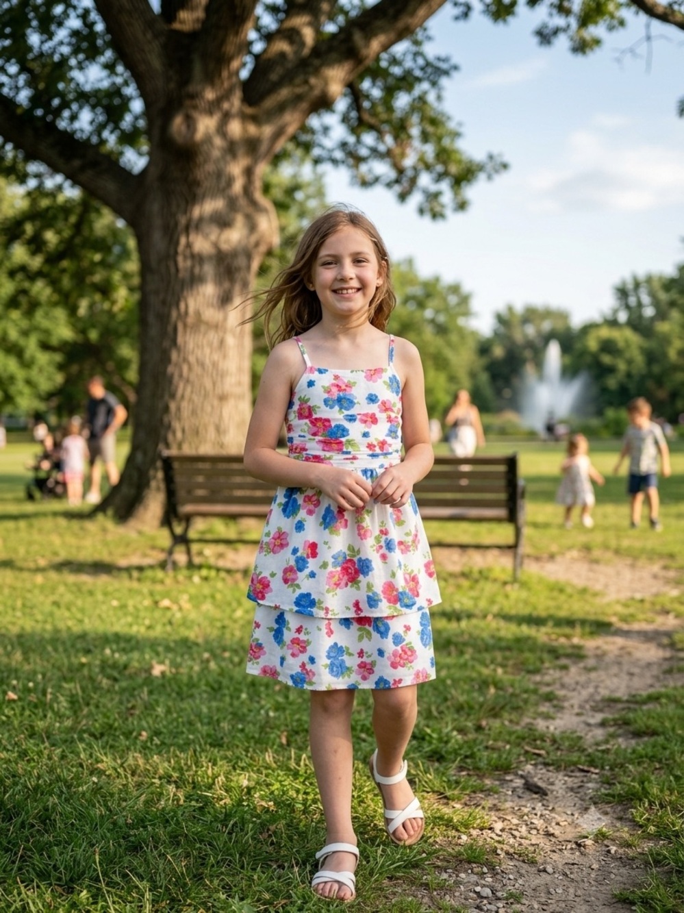 Abercrombie & Fitch White Floral Tiered Sundress with Blue & Pink Flowers Girls